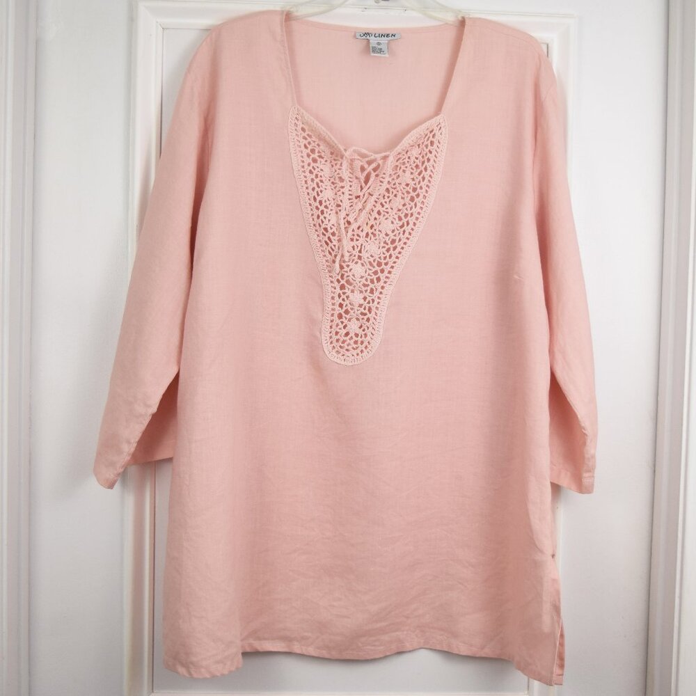 MV Linen Tunic Top Women 3X Blush Pink Boho Popover Relaxed Fit Neutral Minimal